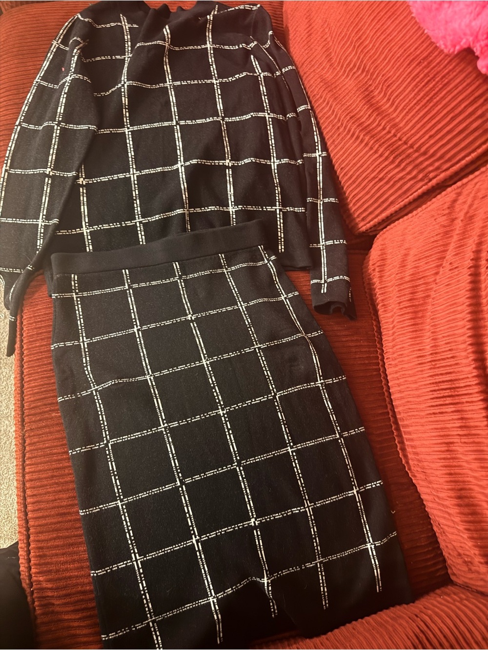 H&M Black and White Windowpane Long Sleeve Dress Set
